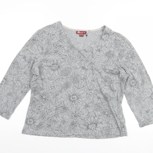 Monsoon Women’s Grey Floral Cotton V-Neck 3/4 Sleeve Jumper Size 16