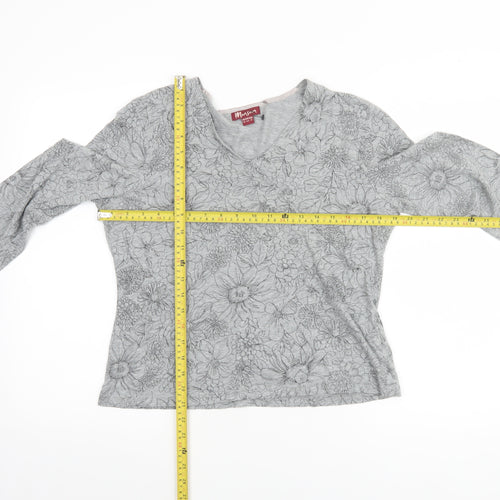 Monsoon Women’s Grey Floral Cotton V-Neck 3/4 Sleeve Jumper Size 16