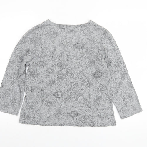 Monsoon Women’s Grey Floral Cotton V-Neck 3/4 Sleeve Jumper Size 16