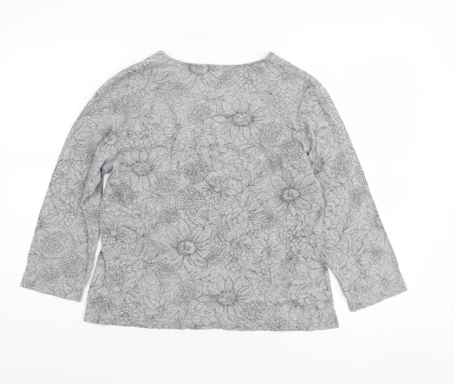Monsoon Women’s Grey Floral Cotton V-Neck 3/4 Sleeve Jumper Size 16