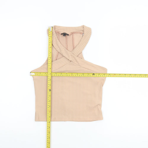 River Island Women’s Beige Ribbed Cropped Halter Tank Top Size 10