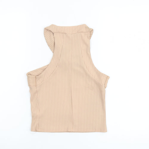 River Island Women’s Beige Ribbed Cropped Halter Tank Top Size 10