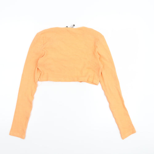 PrettyLittleThing Women Orange Cropped V-Neck Long Sleeve Top UK 10