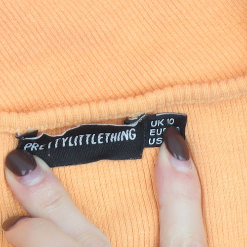 PrettyLittleThing Women Orange Cropped V-Neck Long Sleeve Top UK 10