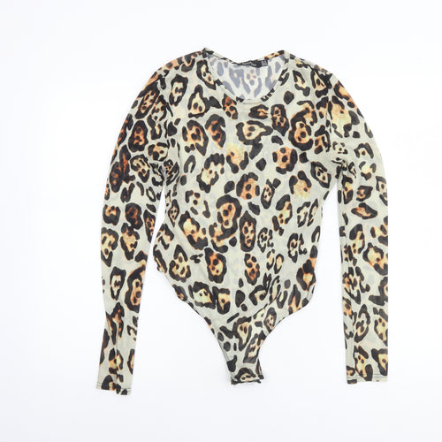 Boohoo Womens Leopard Print Long Sleeve Bodysuit UK 12
