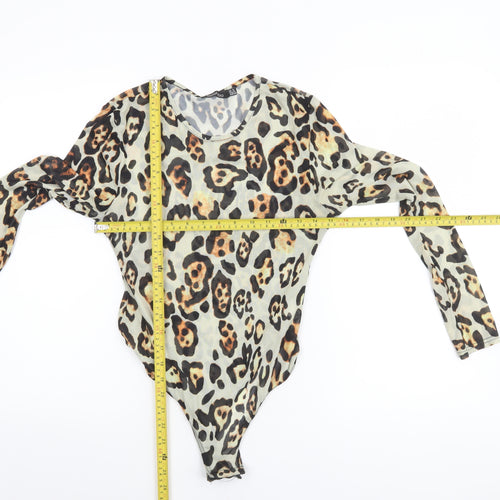 Boohoo Womens Leopard Print Long Sleeve Bodysuit UK 12