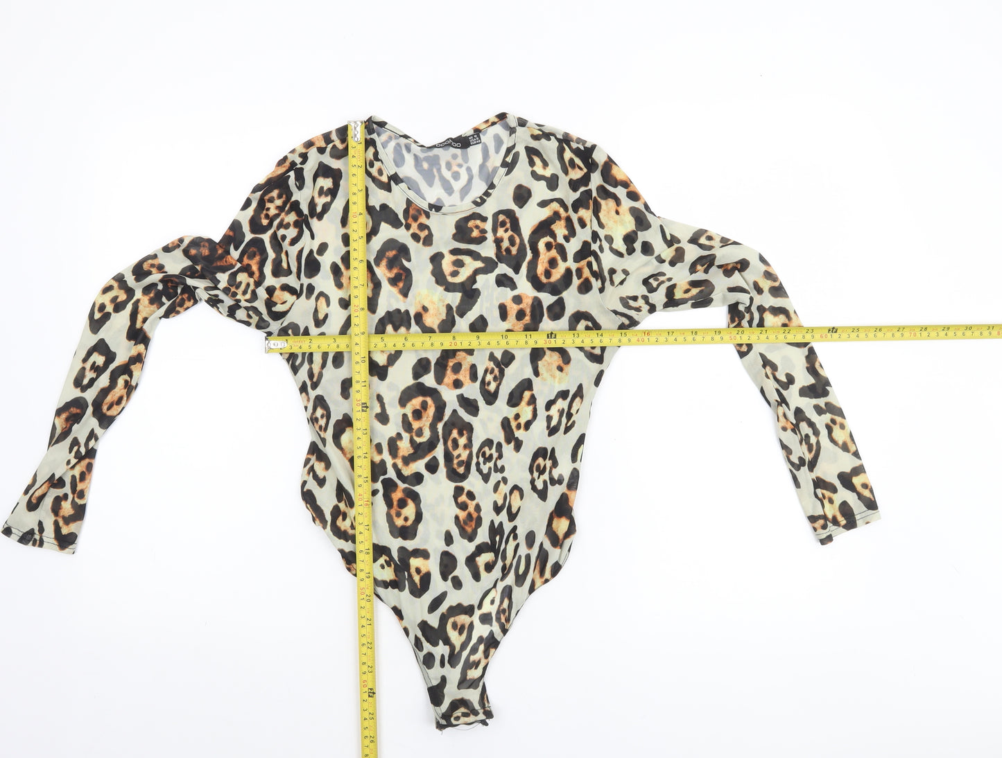 Boohoo Womens Leopard Print Long Sleeve Bodysuit UK 12
