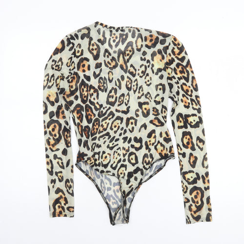 Boohoo Womens Leopard Print Long Sleeve Bodysuit UK 12