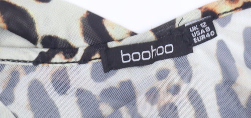 Boohoo Womens Leopard Print Long Sleeve Bodysuit UK 12