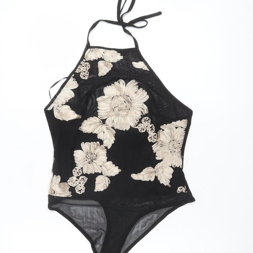 NAANAA Women's Black Floral Halter Bodysuit Size 12 Polyester