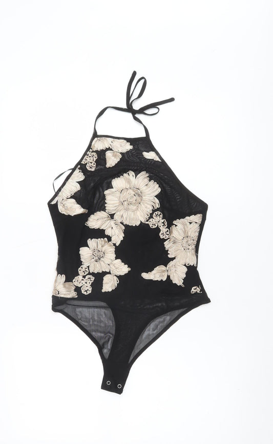 NAANAA Women's Black Floral Halter Bodysuit Size 12 Polyester