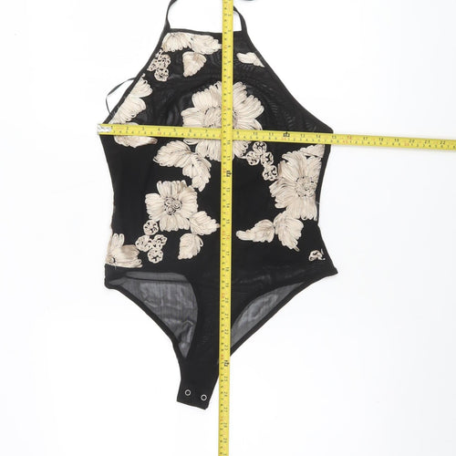 NAANAA Women's Black Floral Halter Bodysuit Size 12 Polyester