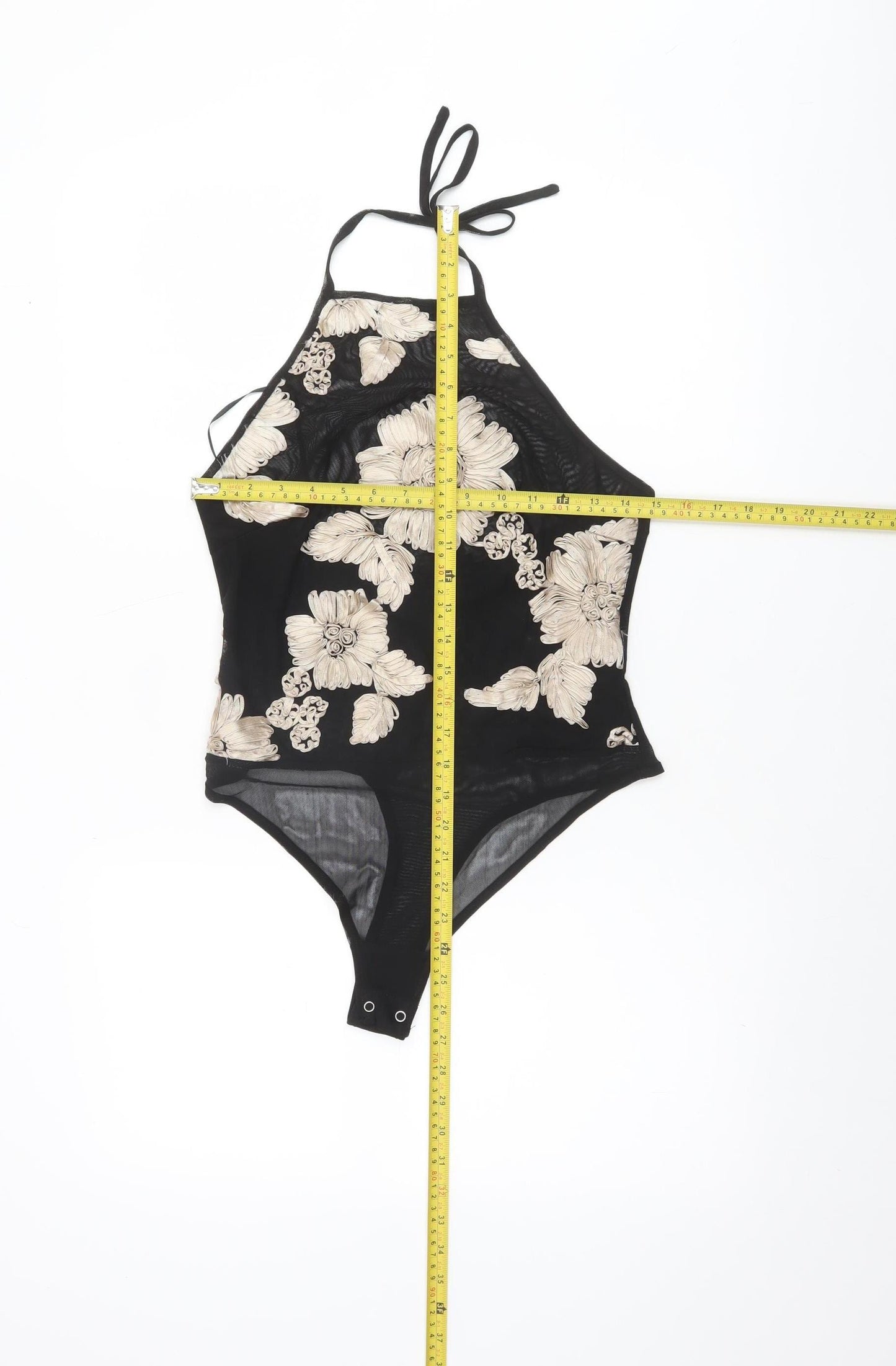 NAANAA Women's Black Floral Halter Bodysuit Size 12 Polyester