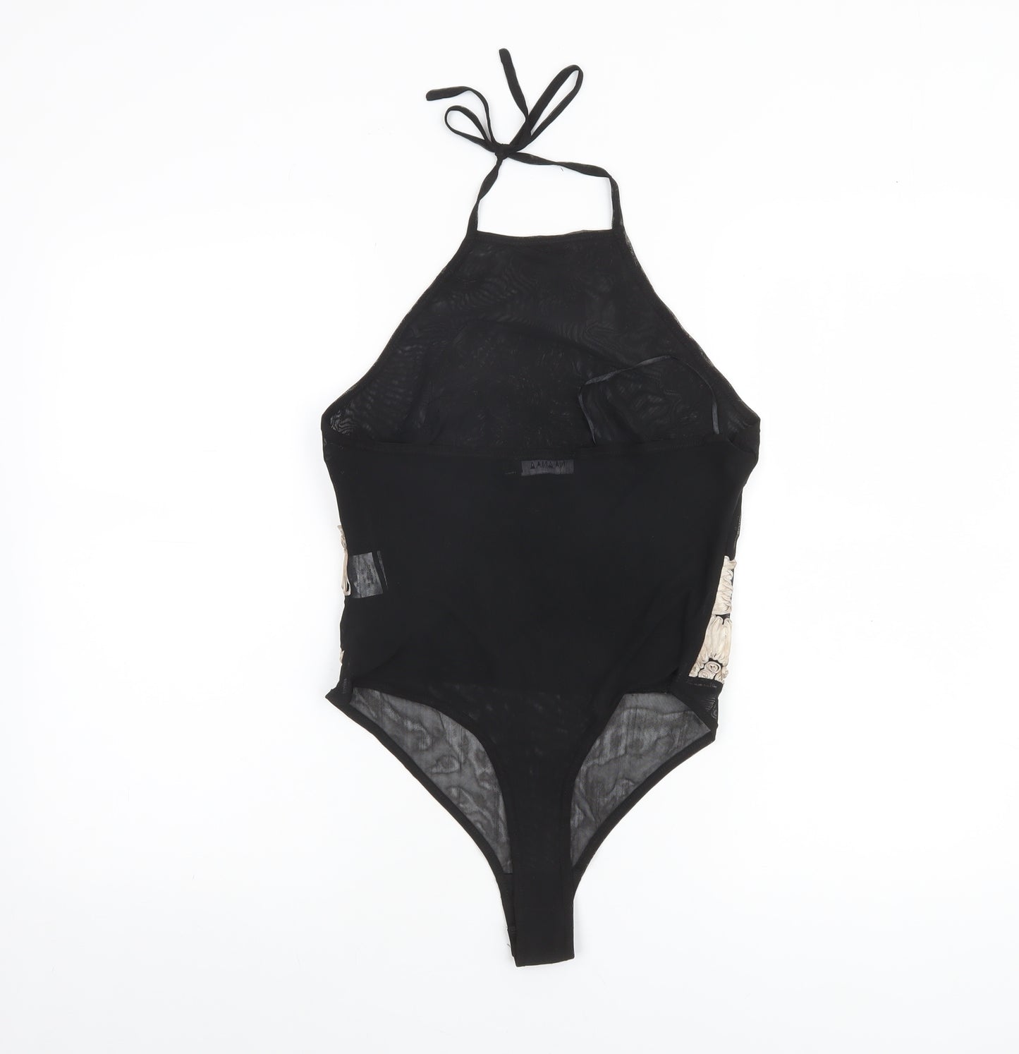 NAANAA Women's Black Floral Halter Bodysuit Size 12 Polyester