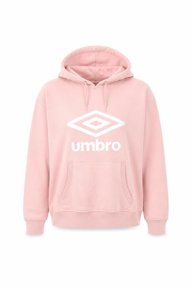 Front view of Umbro women’s pink xl pullover hoodie sweatshirt casual logo