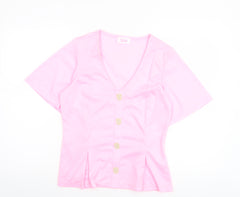 Savida Women Pink Short Sleeve V-Neck Button Blouse Size 10