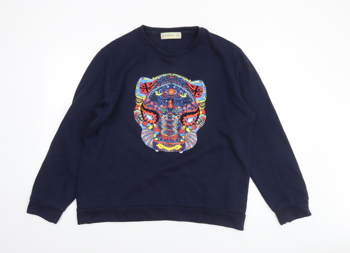 Etro Men’s Blue XL Crew Neck Graphic Tiger Sweatshirt Made in Italy