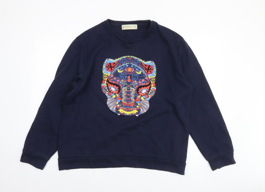 Etro Men’s Blue XL Crew Neck Graphic Tiger Sweatshirt Made in Italy