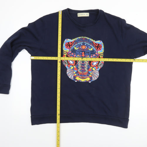 Etro Men’s Blue XL Crew Neck Graphic Tiger Sweatshirt Made in Italy
