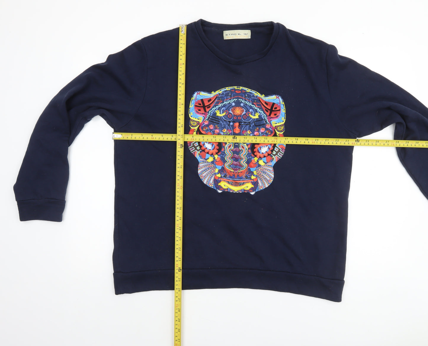 Etro Men’s Blue XL Crew Neck Graphic Tiger Sweatshirt Made in Italy