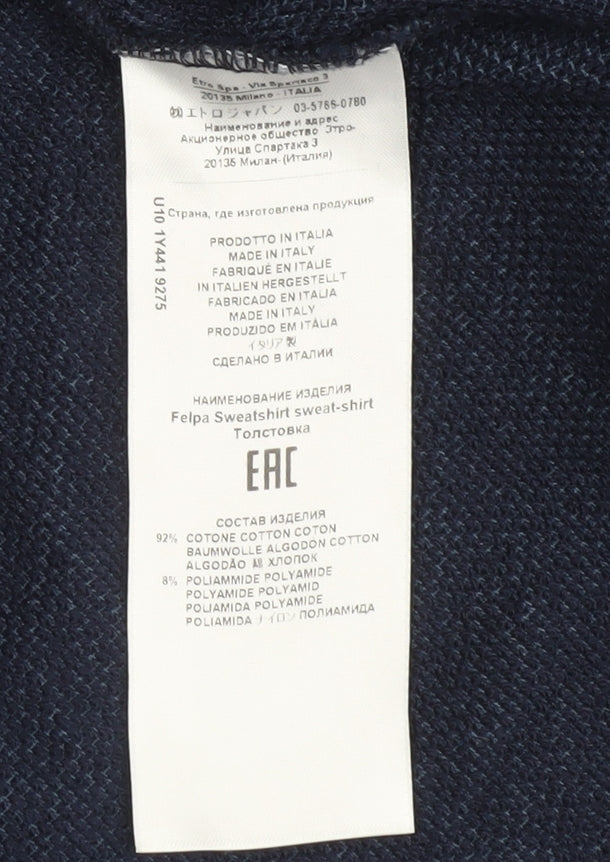 Etro Men’s Blue XL Crew Neck Graphic Tiger Sweatshirt Made in Italy