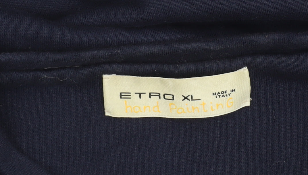 Etro Men’s Blue XL Crew Neck Graphic Tiger Sweatshirt Made in Italy