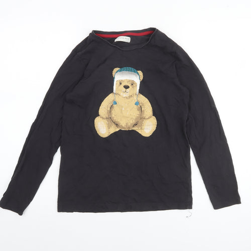 Marks and Spencer Boys Black Long Sleeve Bear Graphic Cotton T-Shirt 11-12 Years