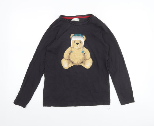 Marks and Spencer Boys Black Long Sleeve Bear Graphic Cotton T-Shirt 11-12 Years