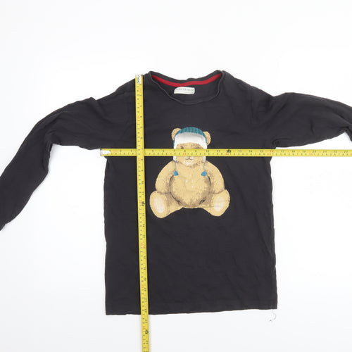 Marks and Spencer Boys Black Long Sleeve Bear Graphic Cotton T-Shirt 11-12 Years