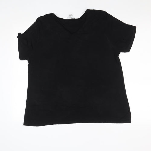 Spirit Womens Black Embroidered Cotton V-Neck T-Shirt Size 18