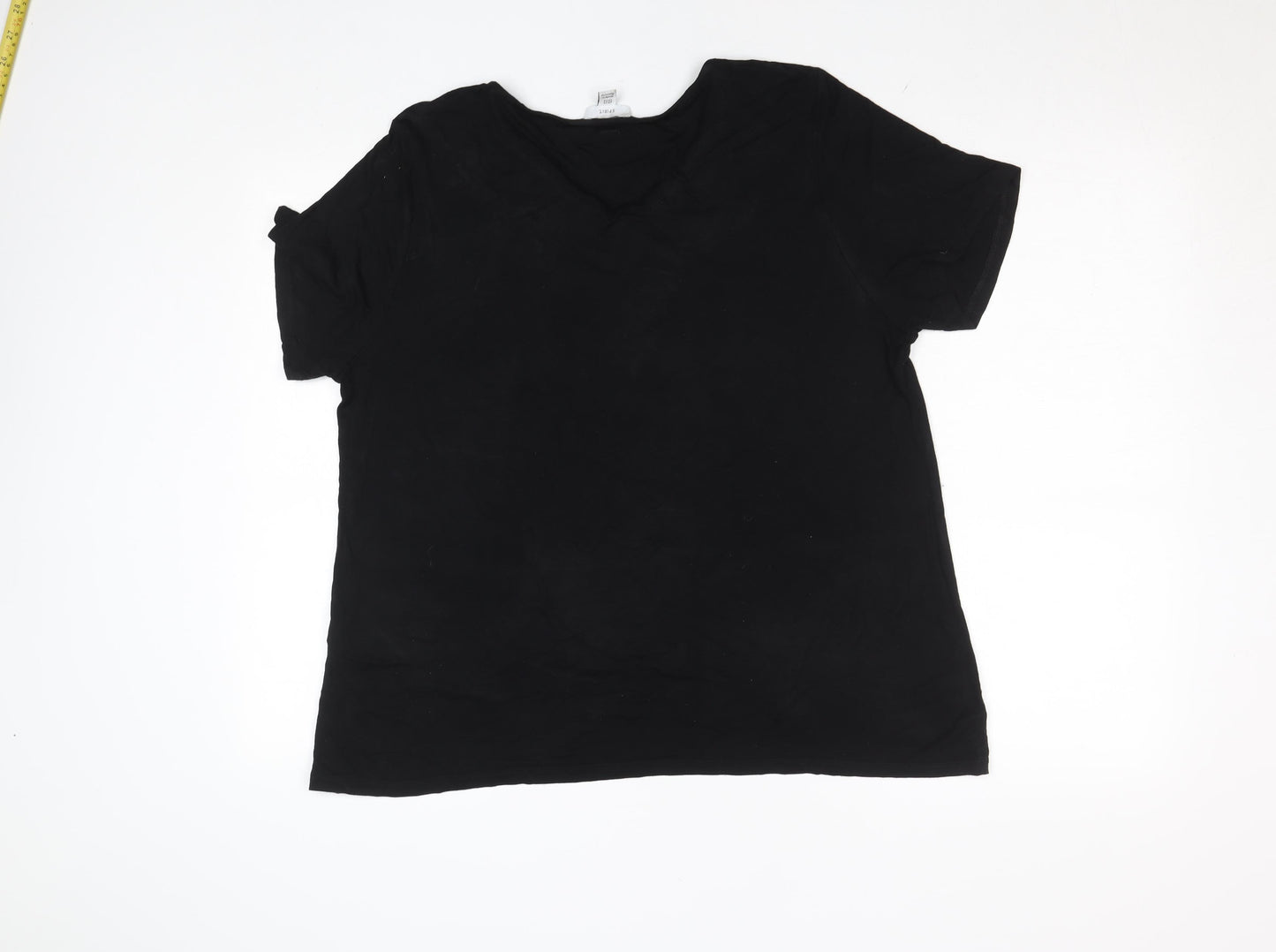 Spirit Womens Black Embroidered Cotton V-Neck T-Shirt Size 18