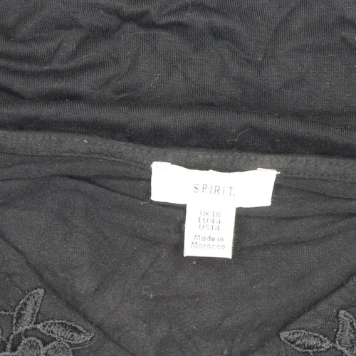 Spirit Womens Black Embroidered Cotton V-Neck T-Shirt Size 18