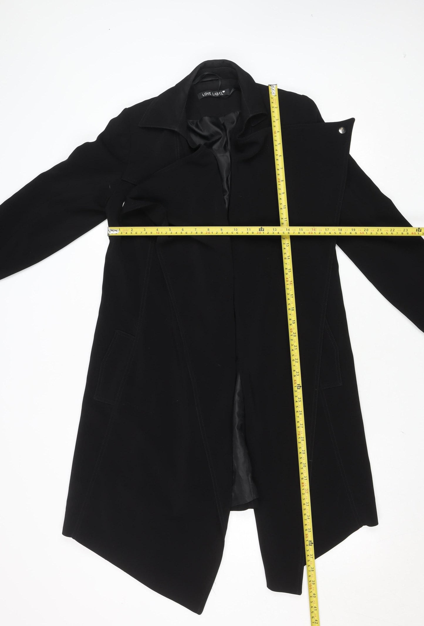 Love Label Women's Black Size 8 Long Overcoat Polyester Classic Coat
