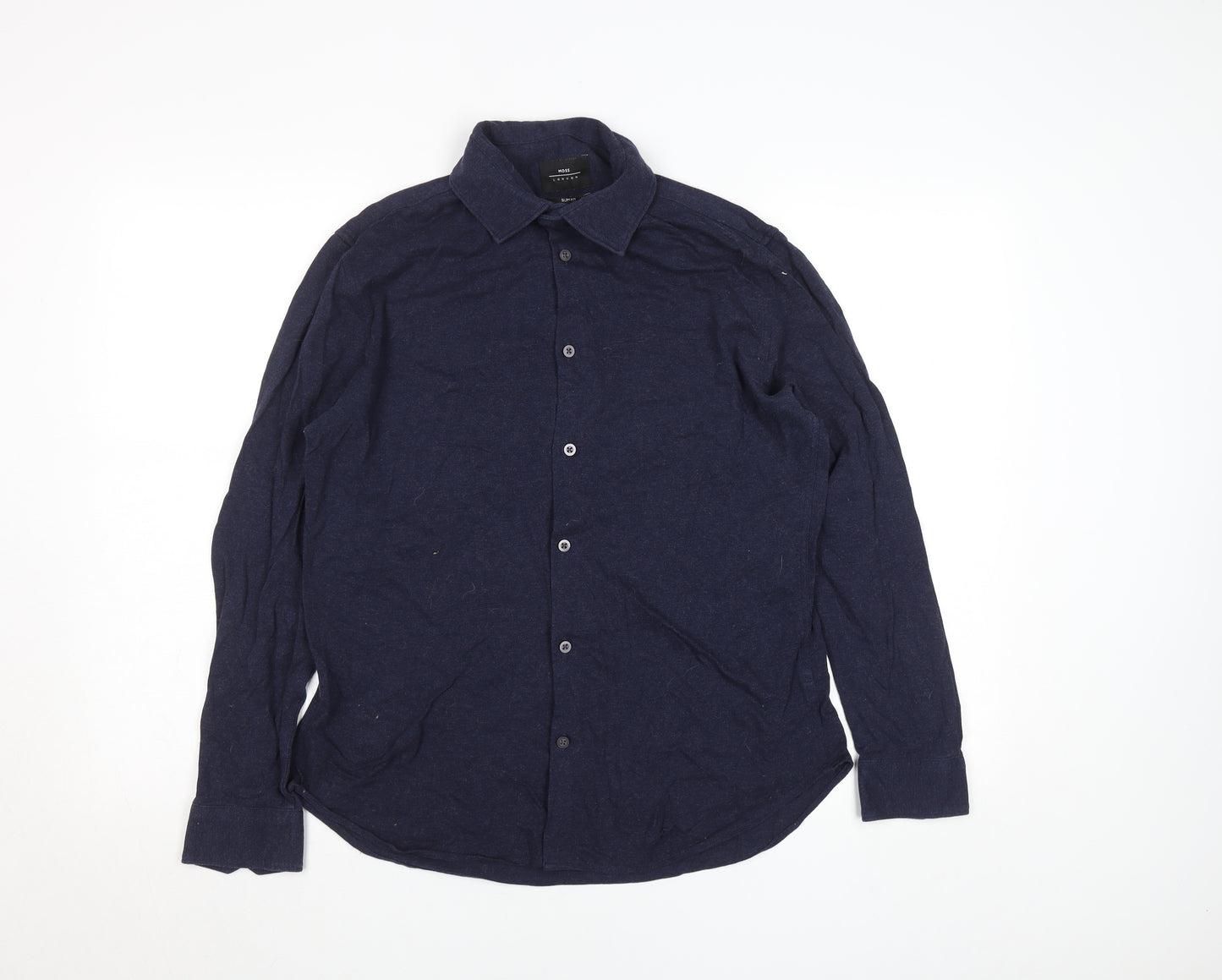 Moss London Men's Blue Slim Fit Long Sleeve Cotton Button-Up Shirt 15”