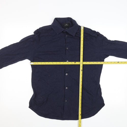 Moss London Men's Blue Slim Fit Long Sleeve Cotton Button-Up Shirt 15”