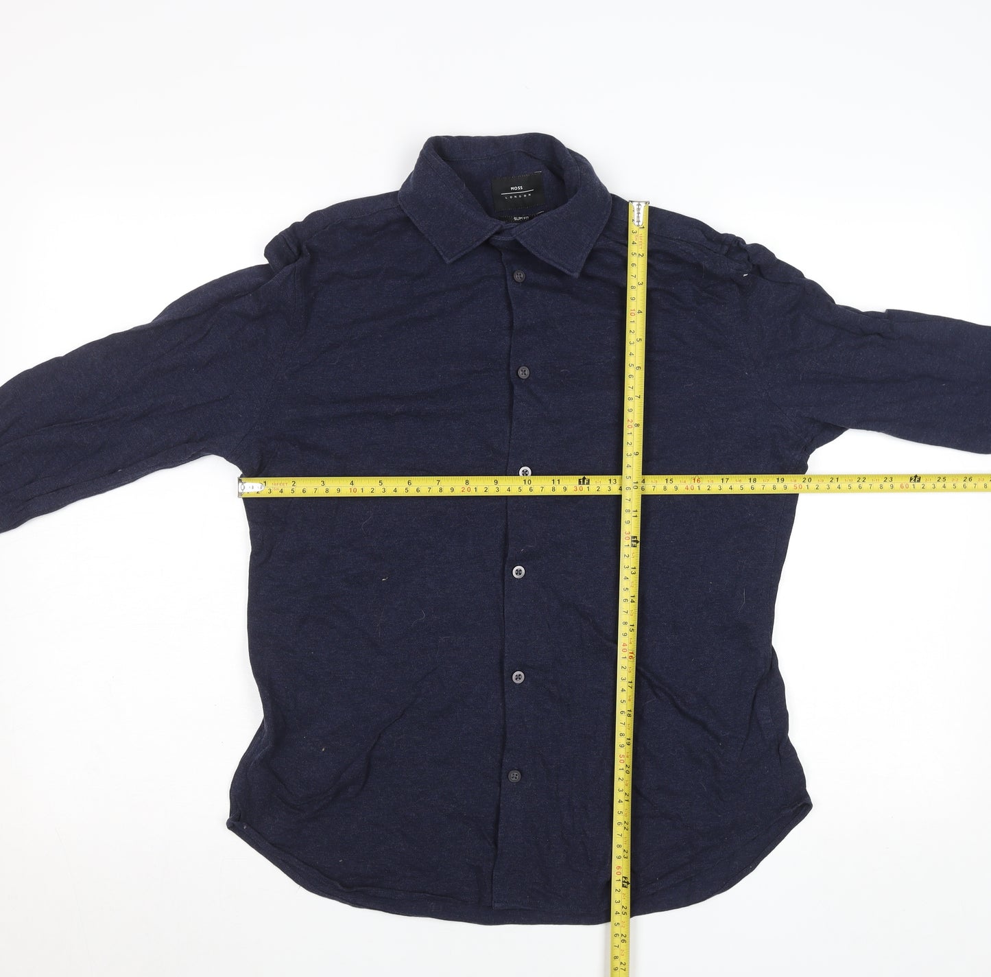 Moss London Men's Blue Slim Fit Long Sleeve Cotton Button-Up Shirt 15”