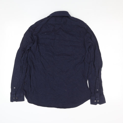 Moss London Men's Blue Slim Fit Long Sleeve Cotton Button-Up Shirt 15”