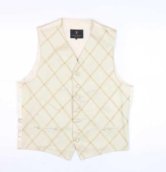Young's Formalwear Men's Ivory Geometric Waistcoat M Wedding