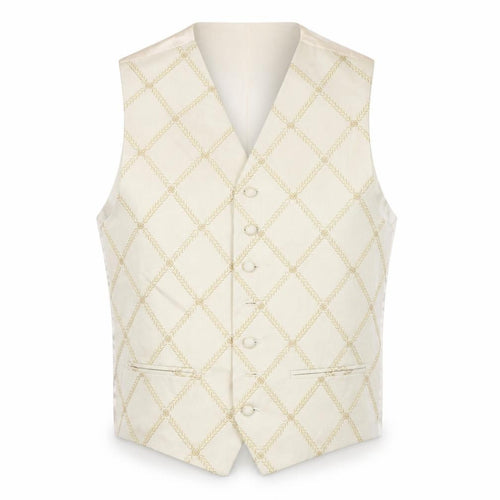 Young's Formalwear Men's Ivory Geometric Waistcoat M Wedding
