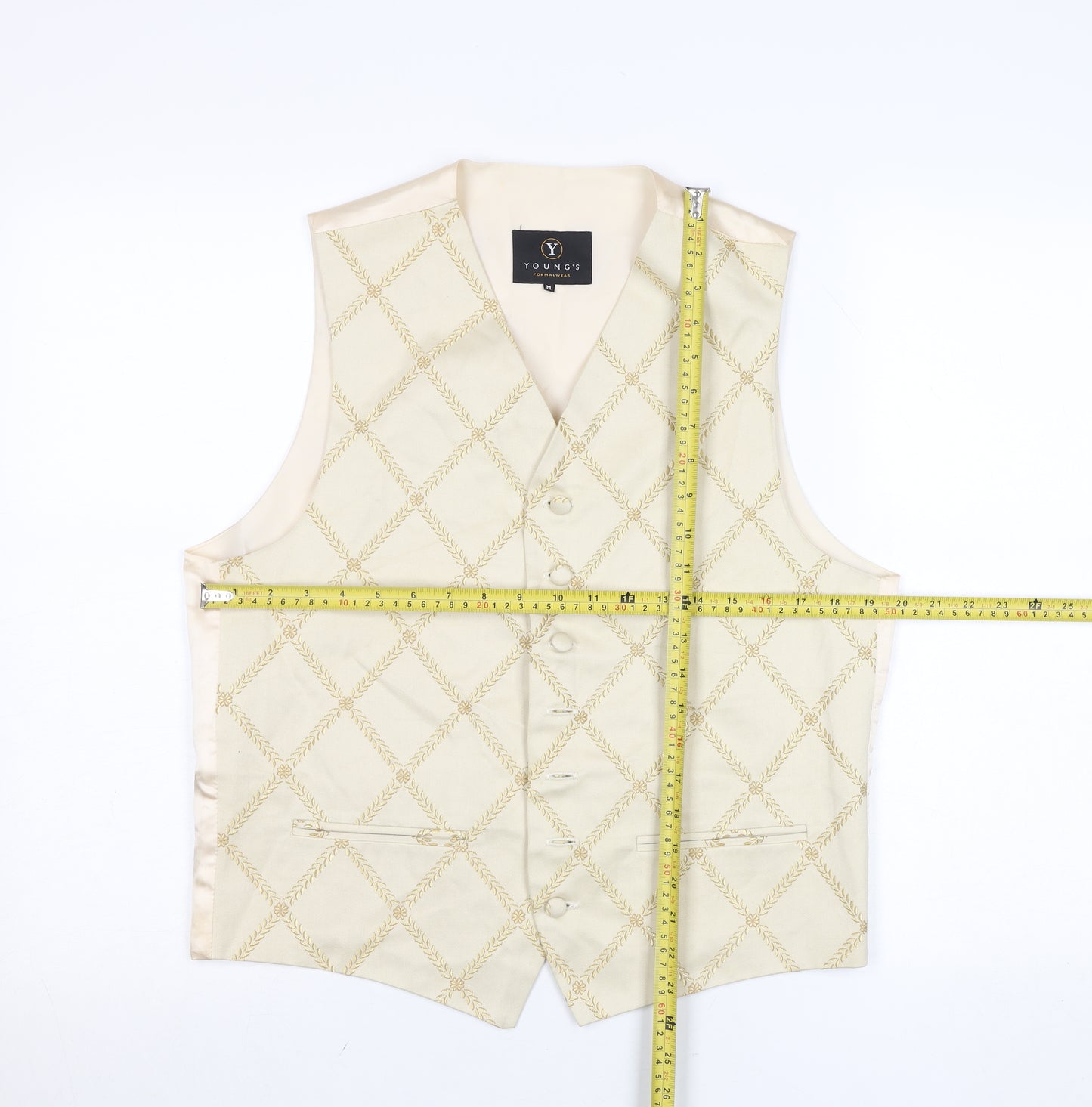 Young's Formalwear Men's Ivory Geometric Waistcoat M Wedding