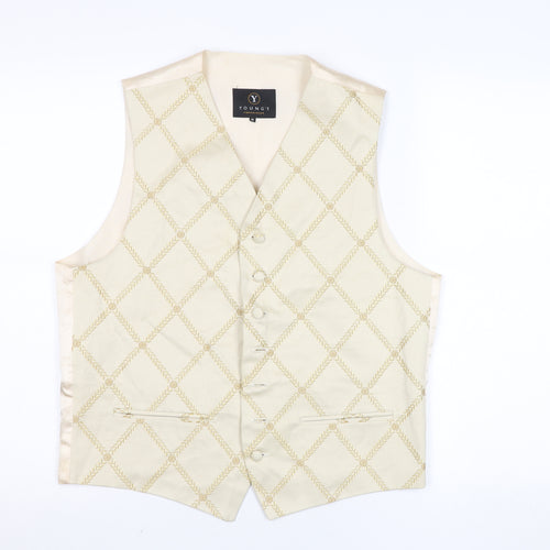 Young's Formalwear Men's Ivory Geometric Waistcoat M Wedding