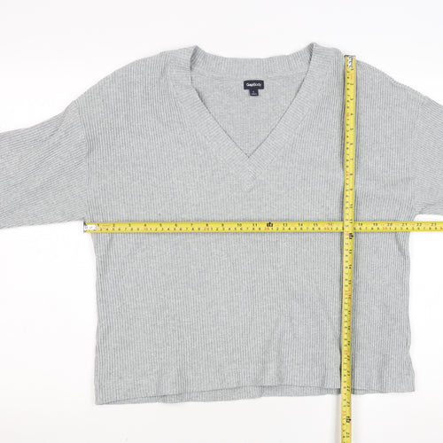GapBody Women’s Grey V-Neck Rib Knit Pullover Jumper Size L