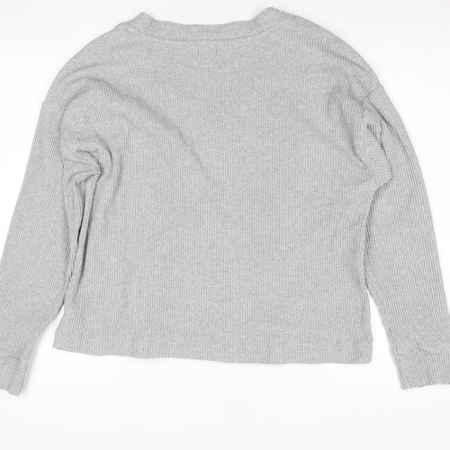 GapBody Women’s Grey V-Neck Rib Knit Pullover Jumper Size L