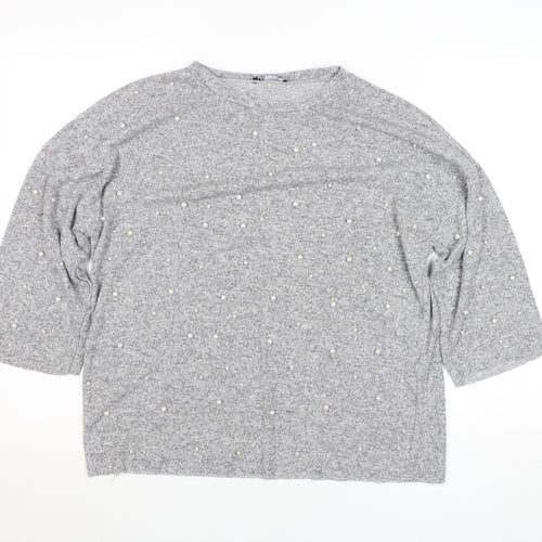 Zara Women Grey Beaded 3/4 Sleeve Knit Top Size M