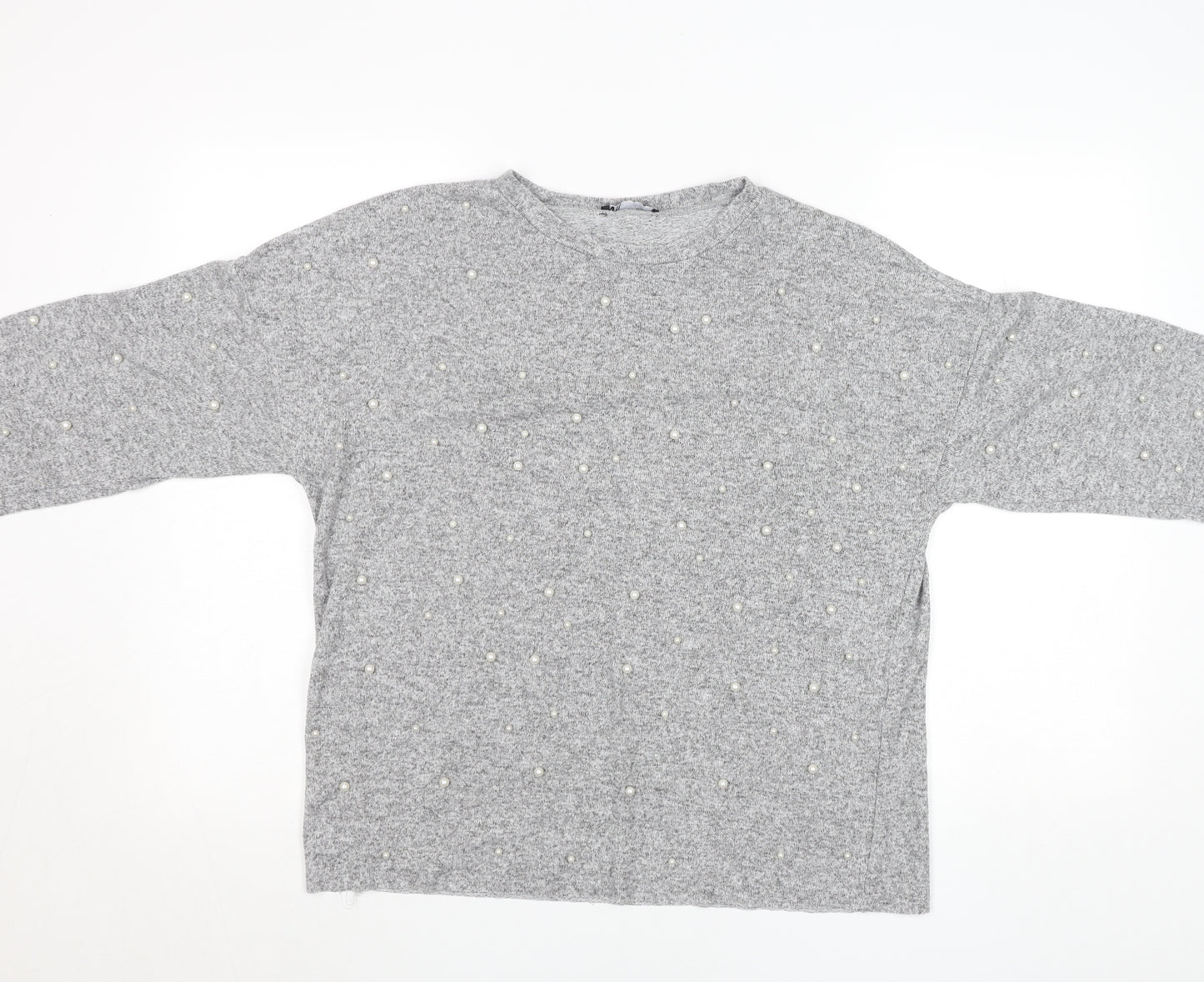 Zara Women Grey Beaded 3/4 Sleeve Knit Top Size M