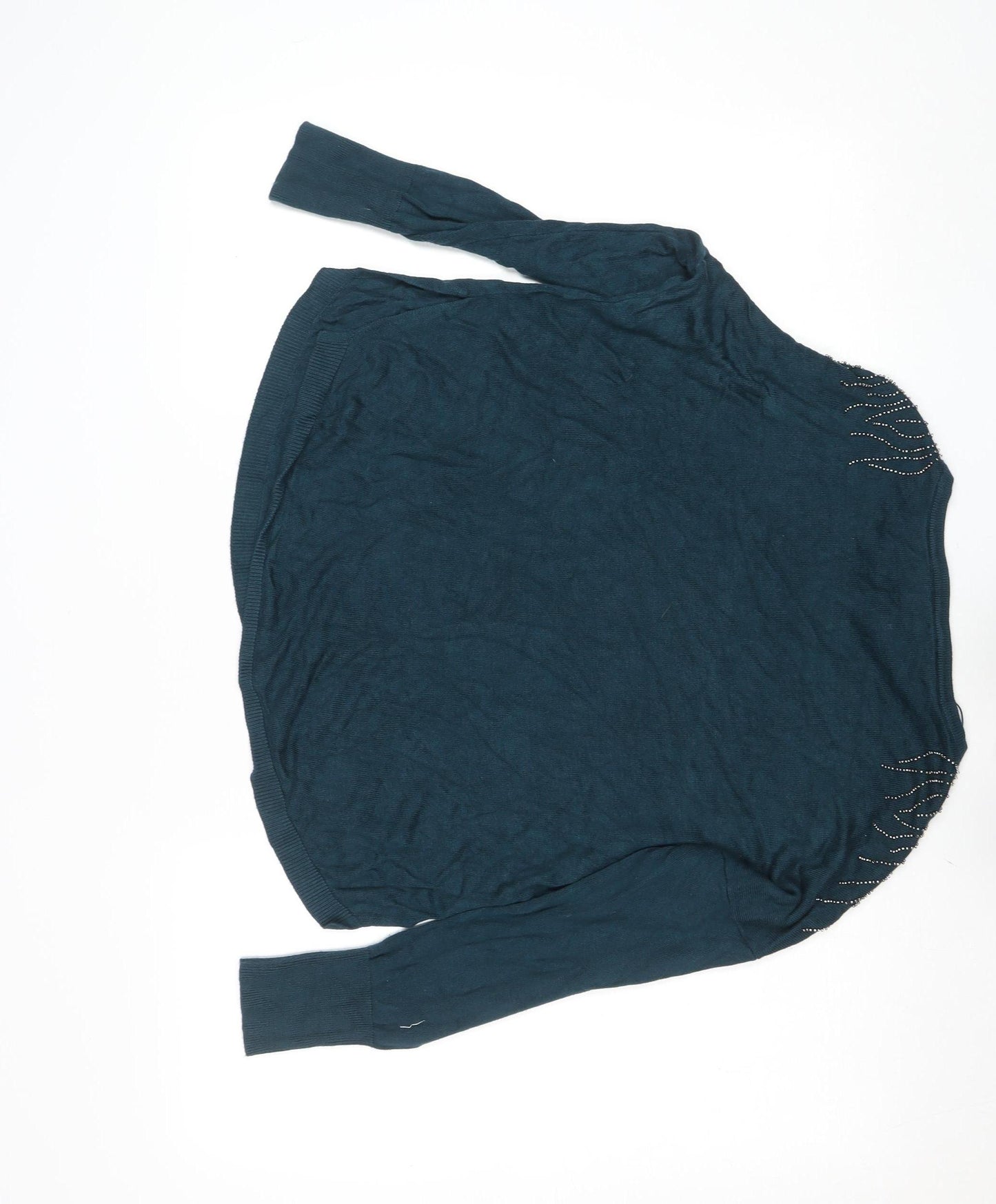 Oasis Women’s Blue Beaded Long Sleeve Viscose Knit Blouse Size M