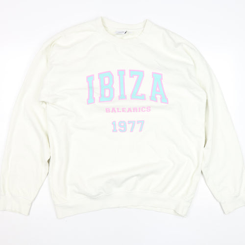 Rainbow Colours Women White Ibiza 1977 Crew Neck Pullover Sweatshirt L