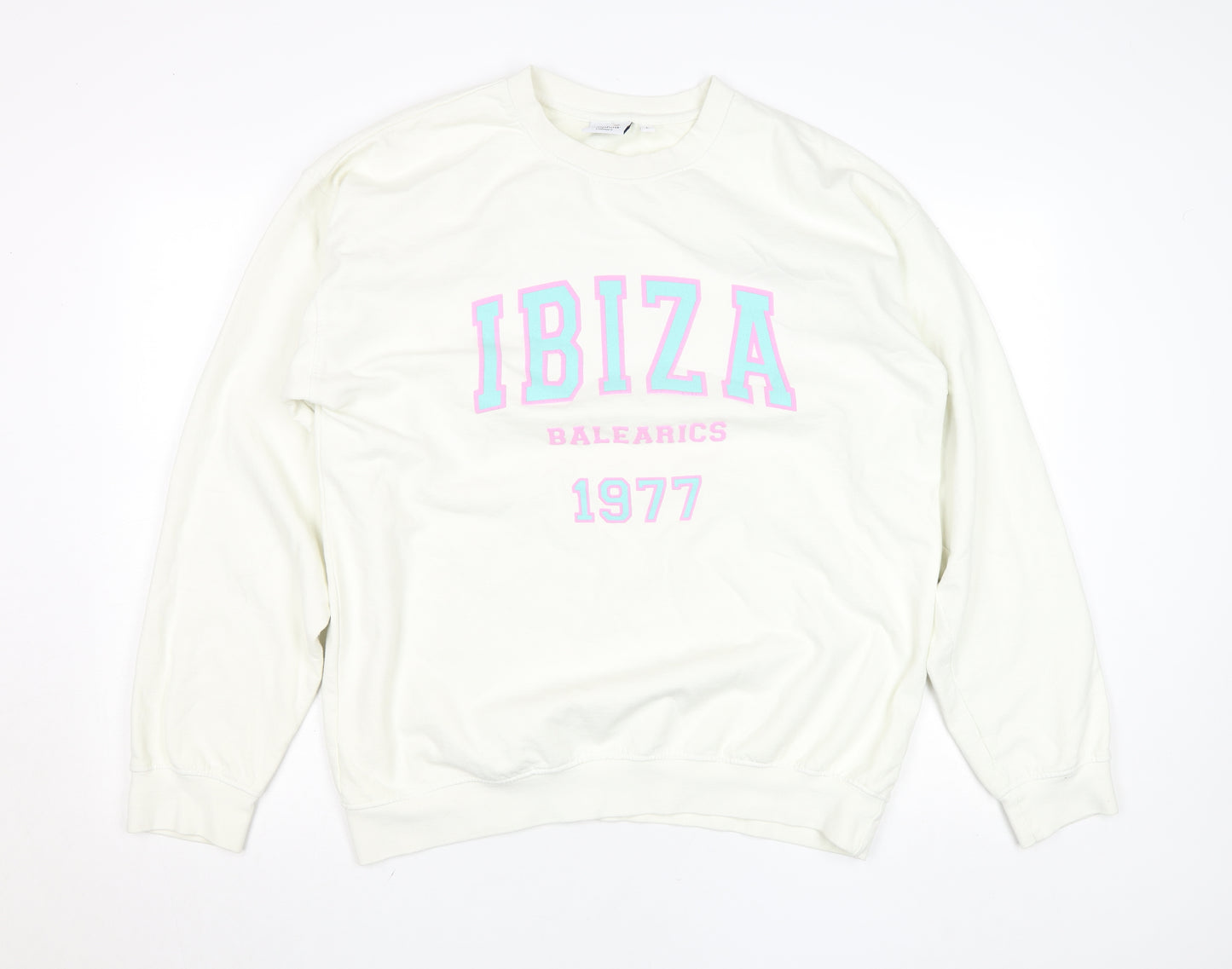 Rainbow Colours Women White Ibiza 1977 Crew Neck Pullover Sweatshirt L