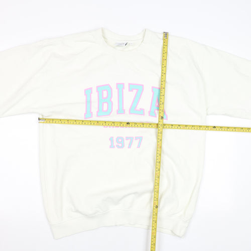 Rainbow Colours Women White Ibiza 1977 Crew Neck Pullover Sweatshirt L
