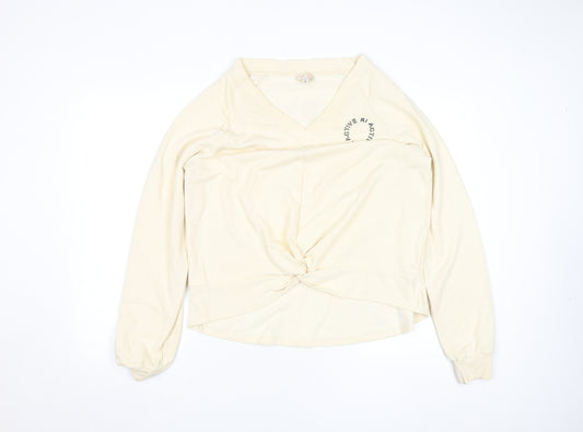 River Island Women’s Beige V-Neck Twist Front Sweatshirt Size M